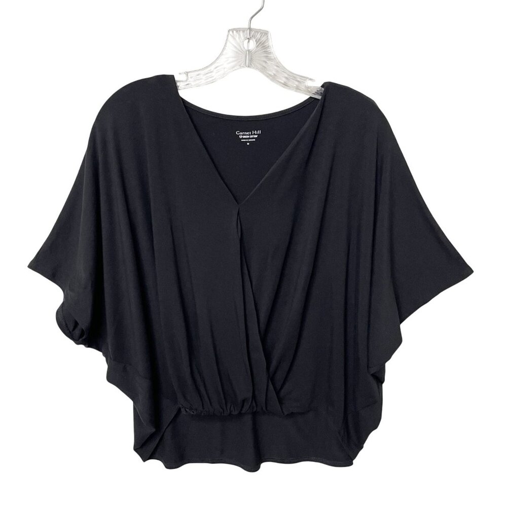 Garnet Hill Leigh Comfort Knit Top Women's Size M Black Made of Green Cotton